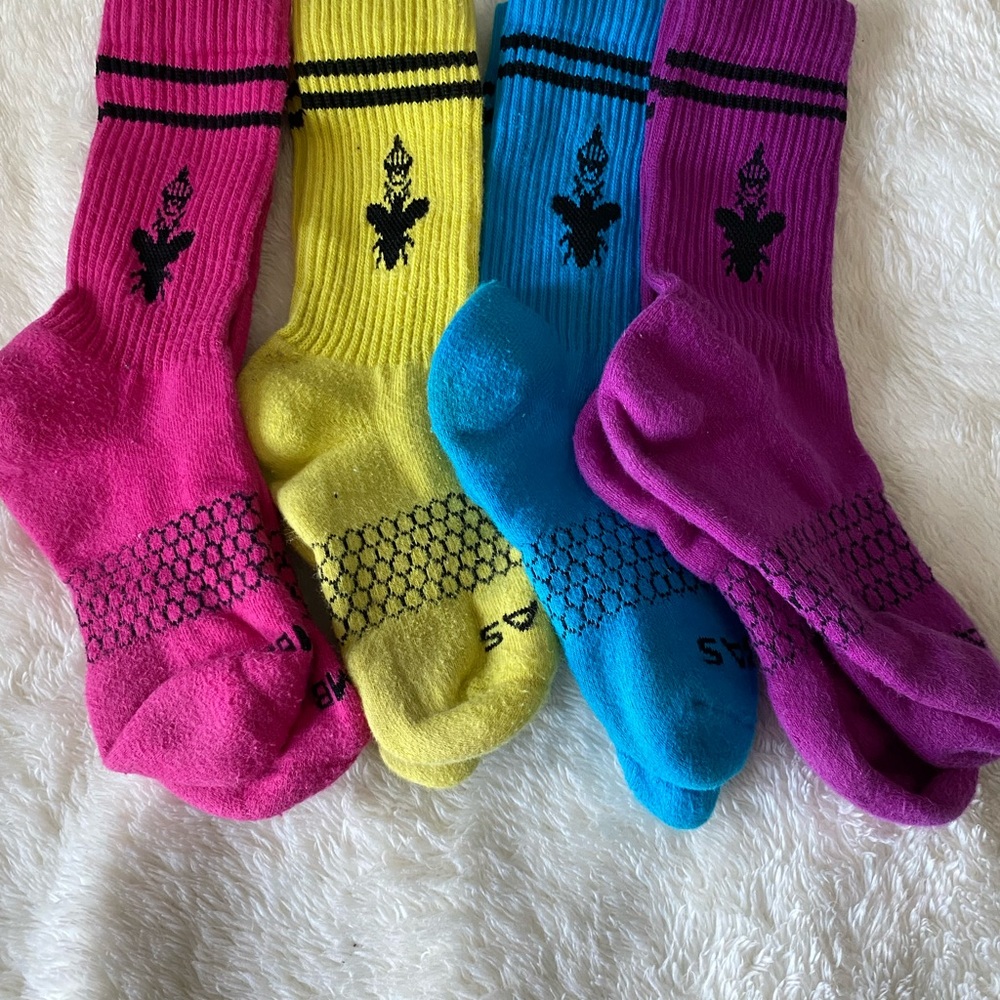 Bombas Pink, Yellow, and Blue Athletic Socks